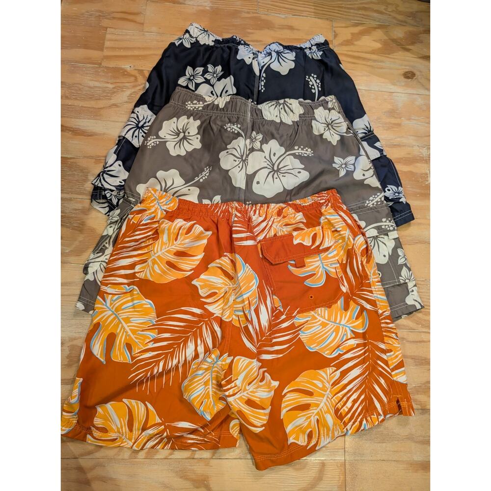 Men's OP Hawaiian Swim Trunks Size Med 32-34 Lot of 3 Blue Tan Orange & White
